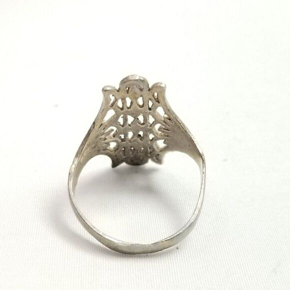 Vintage Silver Tone Filigree Cut Out Design Ring, Size 7 Band, Estate, Tarnished - Picture 4 of 8